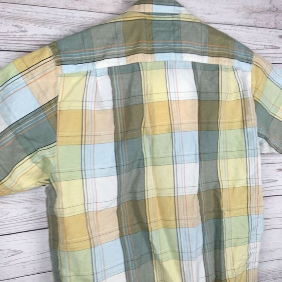 Tommy Bahama Shirt sz Large Short Sleeve Linen Silk Blend Button Up Plaid Yellow - Picture 5 of 6